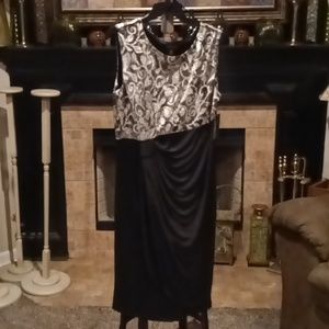 NWT ENFOCUS gold/black metallic foliage print dress w pleated front Size 14W